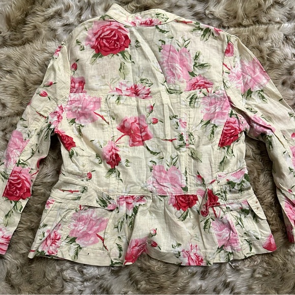 Banana Republic Vintage Roses Flora Jacket Linen Cotton Blazer Rose Fit Waist 2 - Picture 8 of 9
